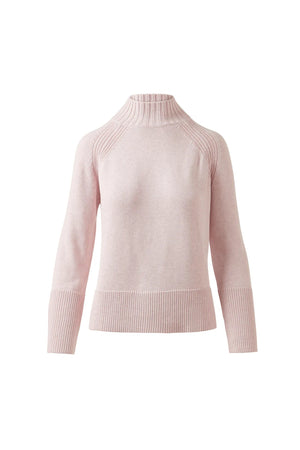 Close-up of the KINROSS EASY RIB FUNNEL SWEATER IN COTTON by KINROSS, featuring dark olive green 100% cotton knit with a vertical rib pattern—ideal for women’s fashion.