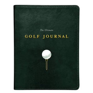 THE ULTIMATE GOLF JOURNAL BY LISA BACH from CHRONICLE BOOKS lets golfers log dates, locations, and results with tips, practice instructions, distance tracking for each club, and notes— all on a stylish beige background.