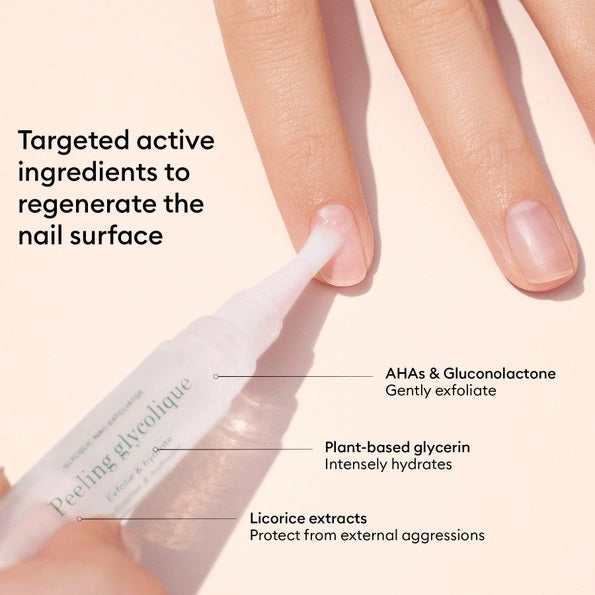 Two close-up images of a fingernail labeled “Before” and “After” show noticeably increased shine—perfect for achieving glossy nails with the MANUCURIST - GLOSSY BOOSTER DUO by MANUCURIST INC. The text reads “+116% instant shine*,” referencing an instrumental test conducted on 28 subjects. Inspired by the Japanese manicure technique, this nail exfoliator transforms dull nails into brilliantly radiant ones.
