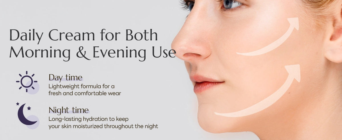 A white tube labeled &quot;MOLVANY - VOLUE IMPACT PROTEIN CREAM&quot; infused with colostrum protein for skin elasticity, stands before its box. The minimalistic packaging has blue text on a clean background, with &quot;HONG CHEON USA, INC&quot; printed at the top.