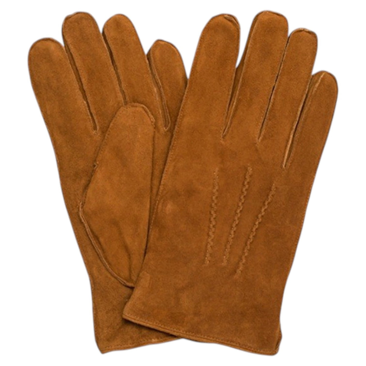 AMANDA CHRISTENSEN - SUEDE GLOVES WITH WOOL LINING IN COGNAC, featuring cognac goat suede, three rows of decorative stitching on the back, and a warm wool lining.
