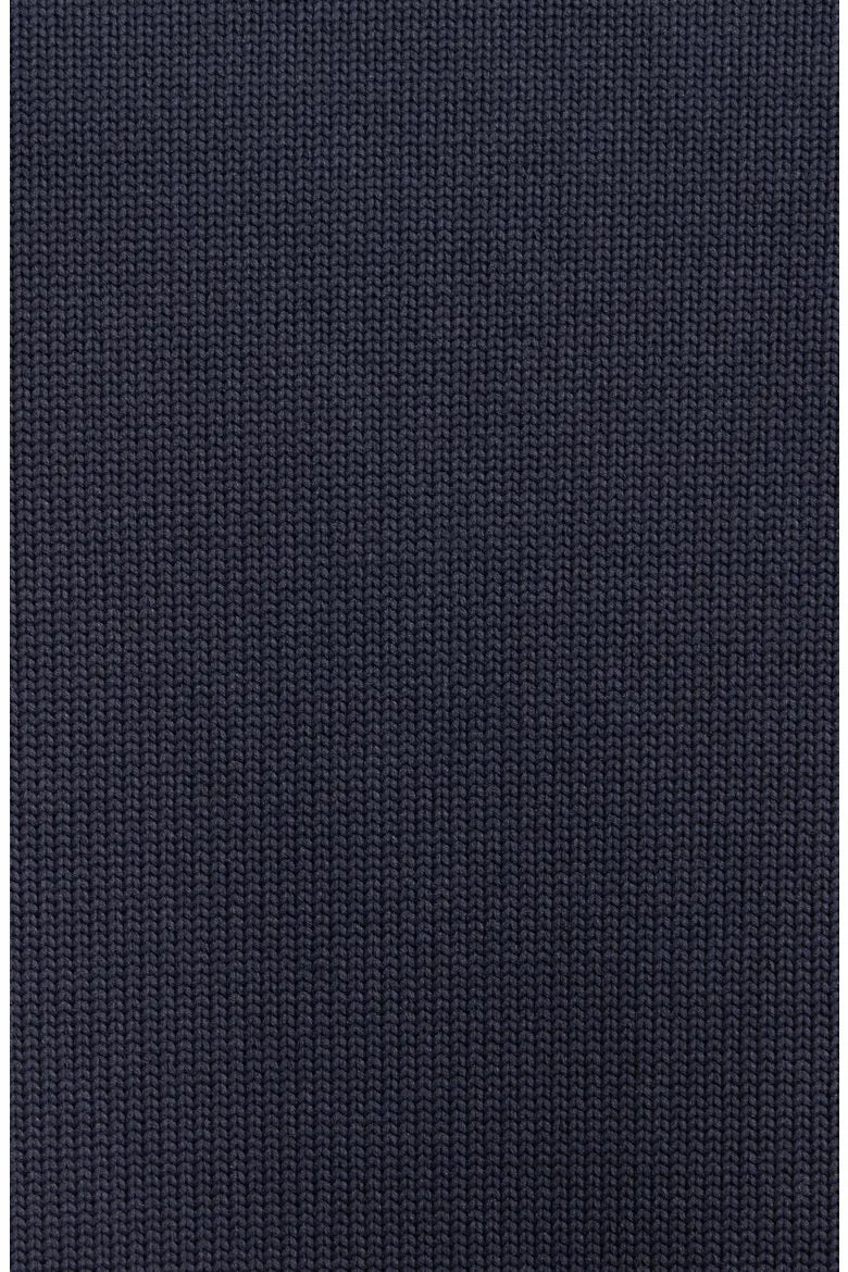 Close-up of a dark blue recycled polyester knit fabric with a uniform ribbed texture featured on the SAVE THE DUCK - SEDUM JACKET IN BLUE.