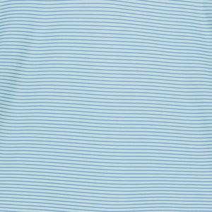 COLLARS AND CO - Featherweight Flex Polo in Middleton Sage with navy stripes, featuring a dress collar, three-button placket, and 6-way stretch fabric for comfort. Displayed on a plain white background.