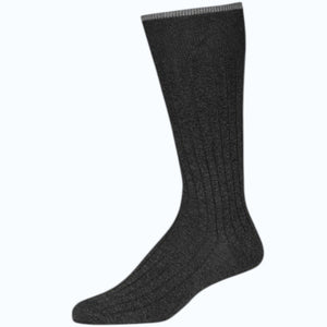 A single LORENZO UOMO Ribbed Mercerized Cotton Sock in Heather Charcoal is shown from the side against a light background.
