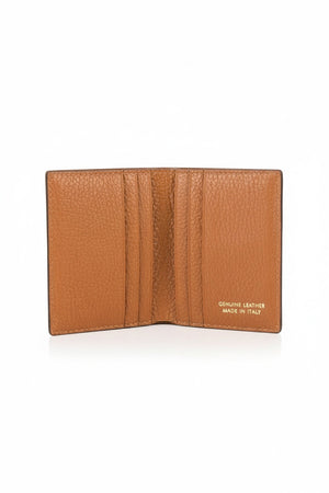The open gray LEATHER CARD HOLDER by LE BORSETTE features multiple slots. "Genuine Leather Made in Italy" is engraved in the bottom right corner, with its shiny surface reflecting sophistication and fine Italian craftsmanship.