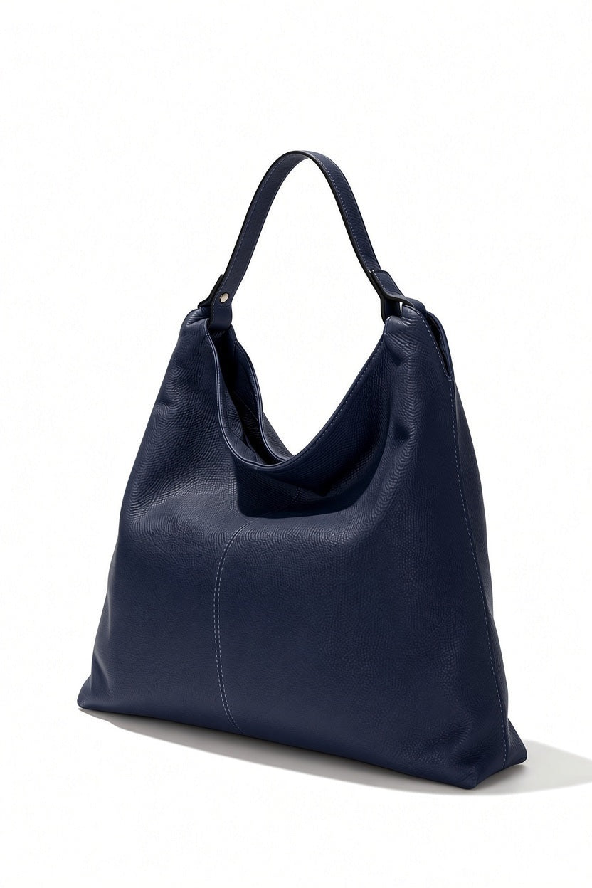 LE BORSETTE LEATHER HOBO STYLE HANDBAG IN NAVY, a classic hobo in supple leather with a single shoulder strap.