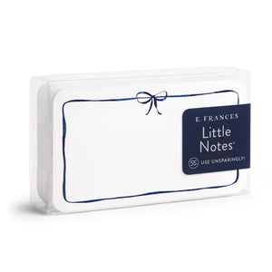 E. FRANCES PAPER’s LITTLE NOTES NAVY BOW is a rectangular white mini note card with a thin hand-drawn navy border and a small bow at the top—blank inside, ideal for any boxed set of Little Notes.