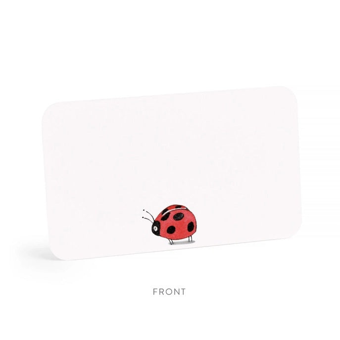 The E. FRANCES - LITTLE NOTES DUO LADYBUG by E. FRANCES PAPER features whimsical, hand-drawn ladybugs on a white background—perfect for Little Notes or gift tags and pairs beautifully with matching envelopes.