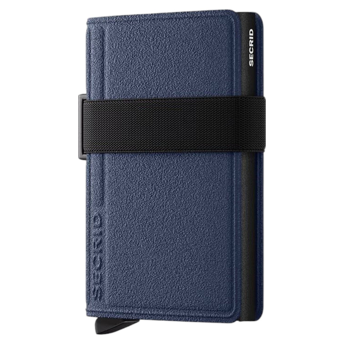 The SECRID - BANDWALLET LIBA® in navy and black features a textured blue design with a black elastic band, offering a slim RFID-protected wallet solution for securely holding cards and cash.