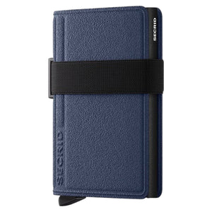 The SECRID - BANDWALLET LIBA® in navy and black features a textured blue design with a black elastic band, offering a slim RFID-protected wallet solution for securely holding cards and cash.