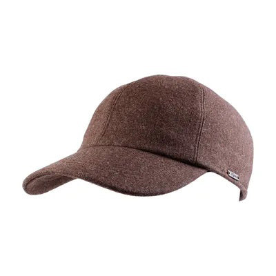 The WIGENS - CLASSIC WOOL BASEBALL CAP by WIGENS is a navy blue winter cap with quilted polyester lining and fold-down earflaps, designed to keep your ears warm and protected in cold weather.