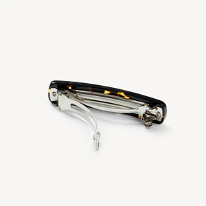 The MACHETE No. 3 Heirloom Barrette in Tortoise is a handcrafted French hair accessory made from cellulose acetate, featuring a silver clasp, shown open against a plain white background.