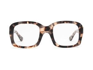 CADDIS - SHELBY PROGRESSIVE READERS by CADDIS are rectangular eyeglasses with oversized frames in a brown and black tortoiseshell pattern, crafted from premium acetate and shown from the front on a white background.