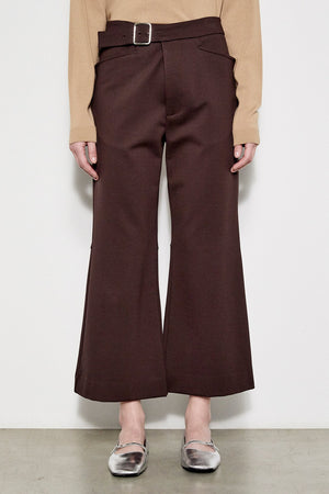 A pair of MEIMEIJ - CROP PONTE PANT WITH BELT in solid black, evoking the same elegance and impeccable craftsmanship characteristic of fine tailoring made in Italy.