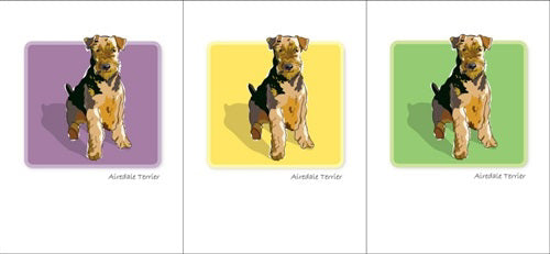 The "PAPER RUSSELS - AIREDALE TERRIER NOTE CARDS" by PAPER RUSSELLS feature an illustration of an Airedale Terrier centered on a lavender background within a white border. Printed using renewable green electricity, the drawing depicts the dog sitting with a black and tan coat. "Airedale Terrier" is written below the illustration, which is framed in a black border.