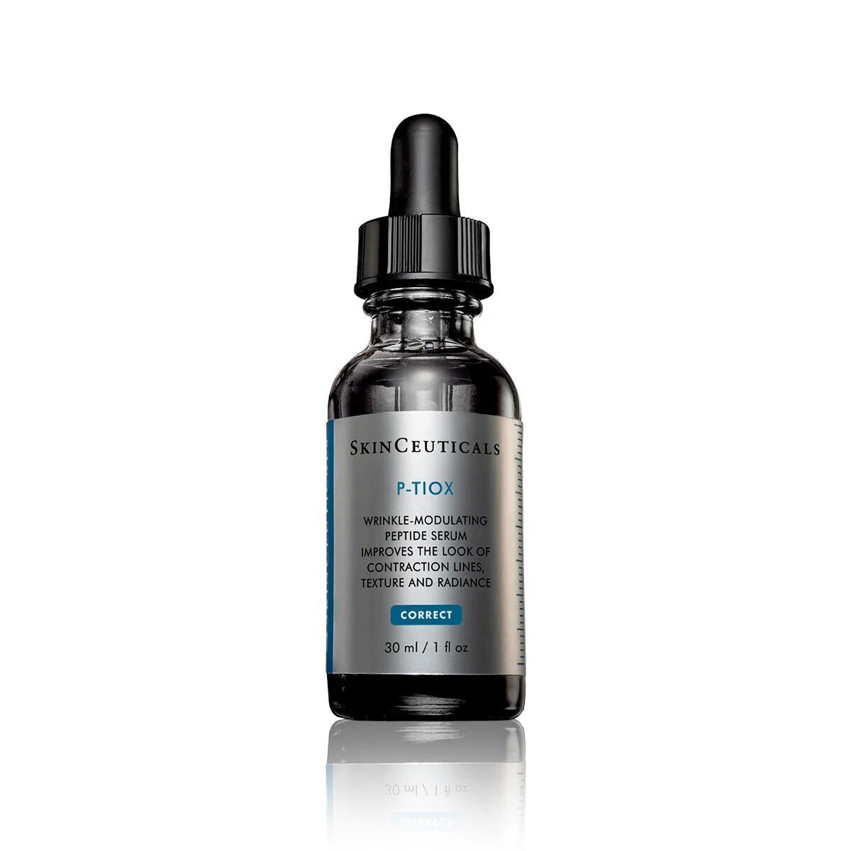 A close-up of a woman&#39;s face highlights common wrinkle areas that can benefit from SKIN CEUTICALS SKINCEUTICALS - P-TIOX, a peptide-powered anti-wrinkle serum designed for effective wrinkle correction.