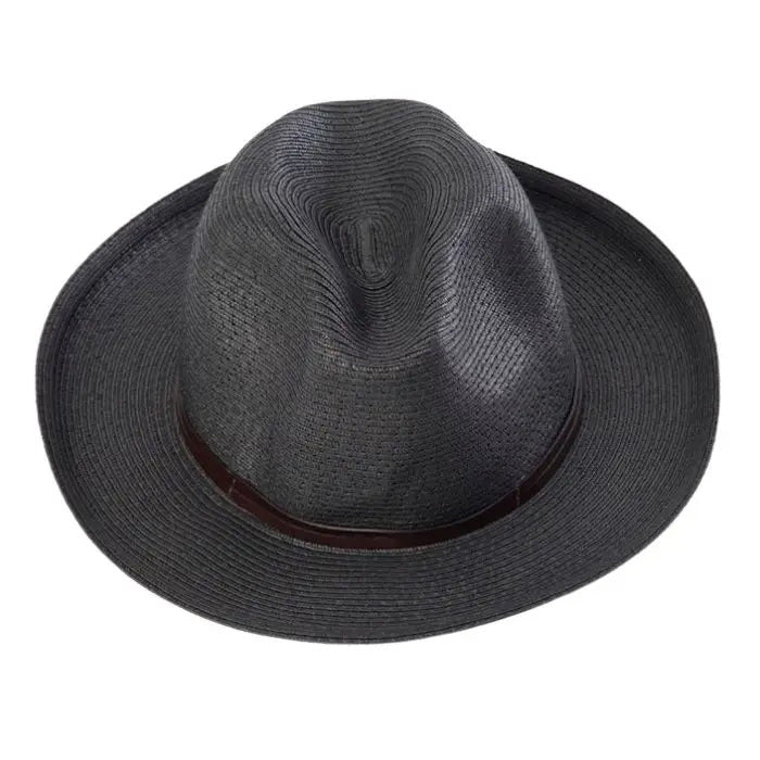 Embrace the charm of French design with TRAVAUX EN COURS' LEATHER TIE PAPER HAT. This light brown fedora, with a medium-wide brim and sleek brown leather band, offers elegance and comfort for any occasion.