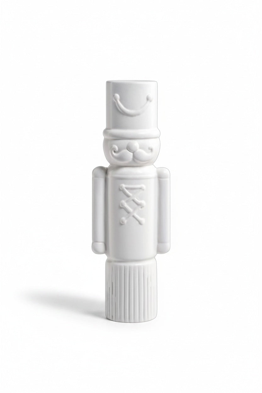 ZODAX DECORATIVE CERAMIC SOLDIER - LARGE nutcracker figure in white ceramic with a top hat and mustache.