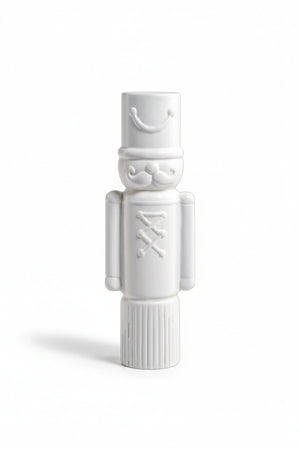 ZODAX DECORATIVE CERAMIC SOLDIER - LARGE nutcracker figure in white ceramic with a top hat and mustache.