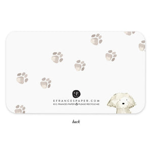 The "Dog Days Little Notes" from E. Frances Paper is a clear box containing 85 cards adorned with watercolor illustrations of four vibrant dogs, ideal for lunch box notes, surprise greetings, gift messages, or place cards.