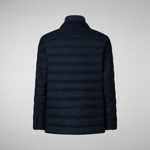 The SAVE THE DUCK - FELIPE Water Resistant Quilted Jacket for men is shown from the back against a light gray background. Made from recycled polyester, it features horizontal stitching and a high collar.