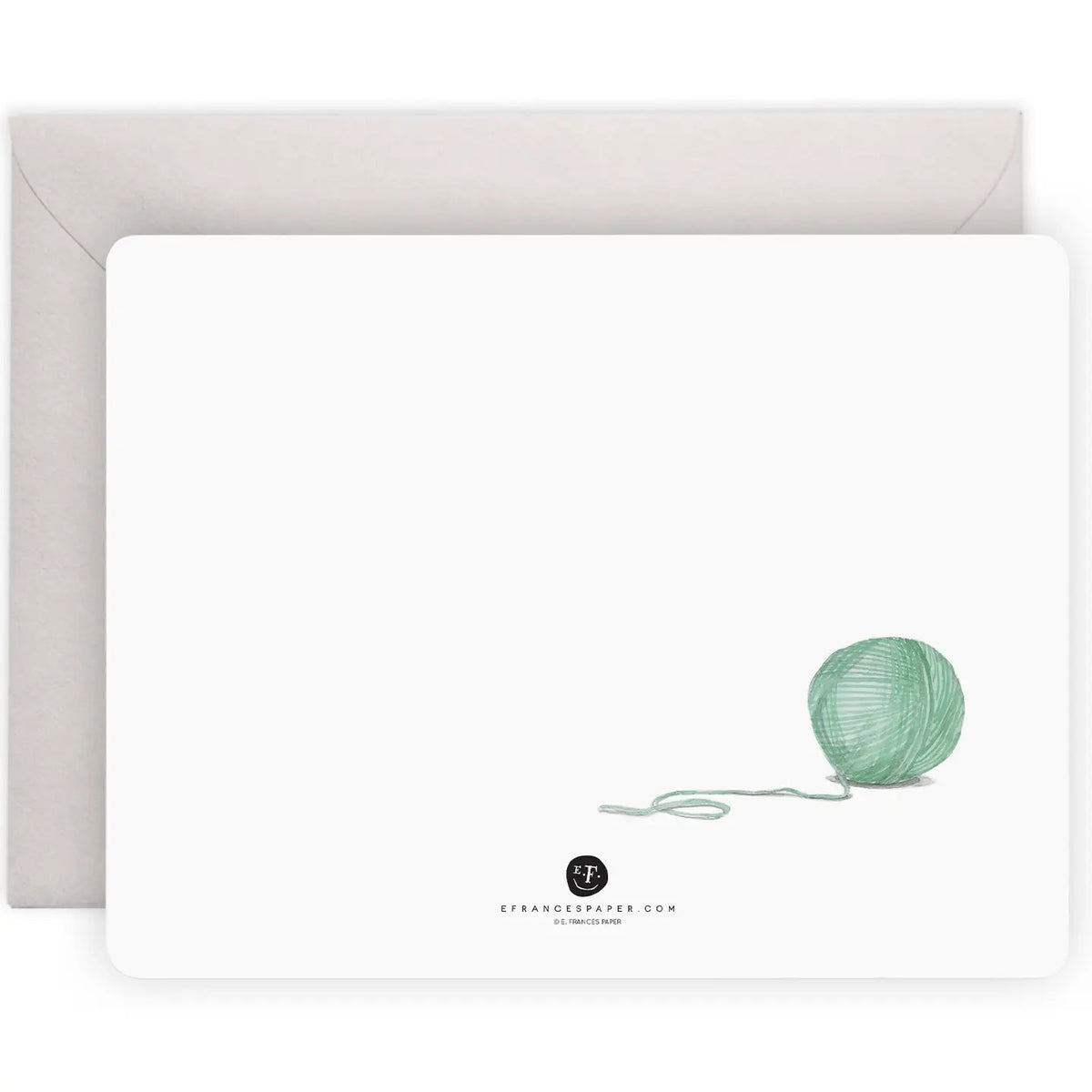 The E. FRANCES PAPER - FLAT NOTES CAT'S MEOW set includes flat notecards with watercolor illustrations of four different cats and matching envelopes, all in light green packaging with a transparent window.