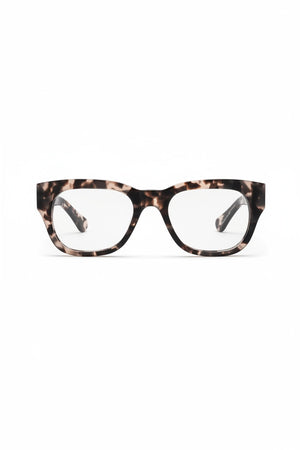 Front view of CADDIS - MIKLOS PROGRESSIVE READERS by CADDIS, featuring thick rectangular premium acetate frames in a brown and black tortoiseshell pattern, displayed against a plain white background.