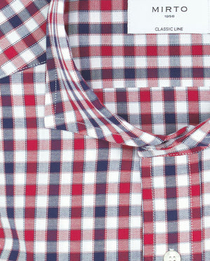 The MIRTO 1956 Men's Cotton Button Down features a blue and red check pattern, crafted from soft cotton with a classic fit, classic collar, and white buttons.