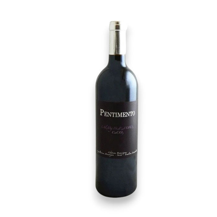 A bottle of CHATEAU BEAUSEJOUR PENTIMENTO ST-EMILION 2018/2019 by WINE: AMERICAN PREMIUM BEVERAGE, with a dark label and silver neck foil, stands upright on a plain white background.