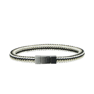 Nine vibrant ATHISON SQUARE BRAIDED COTTON BRACELET IN AIR V2 bracelets, each with "Athison" labels and silver connectors, fan out in red, blue, black, white, beige, and gray. Eco-friendly and made in Italy.