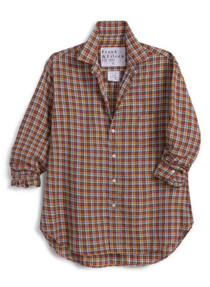 The FRANK & EILEEN Finbar Men’s Button Up Shirt is crafted from premium Italian flannel and features a yellow plaid pattern. This long-sleeve shirt includes a chest pocket, folded collar, and displays the “Frank & Eileen” brand label inside the collar.