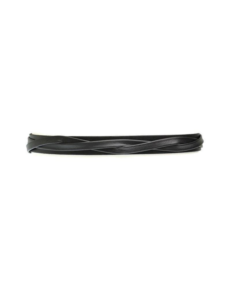 The ADA - SKINNY WRAP BELT in black leather, handcrafted by artisans, displayed on a white background.