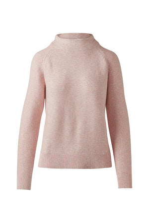 The KINROSS MARLED GARTER FUNNEL COTTON SWEATER in coral features long sleeves, a cotton funnel neck, and ribbed cuffs and hem, shown on a plain white background.