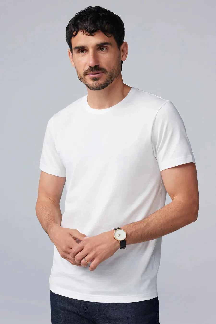 The MACK WELDON Silver Crew Neck T-Shirt in Porcelain, a plain short-sleeve style made from soft Supima cotton, is shown on a white background.