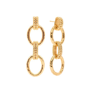 The CAPUCINE DE WULF - CLEOPATRA REGAL DOUBLE LINK EARRINGS by CAPUCINE DE WULF feature elegant 18K gold over brass links with alternating smooth and textured finishes for a luxe, radiant look.