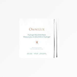 A woman smooths OMNILUX Hydrogel Décolleté Mask onto her shoulder, elevating her skincare routine with this advanced treatment from OMNILUX. The formula features standout ingredients—hyaluronic acid for deep hydration, niacinamide to refine skin texture, and green tea extract for soothing care and antioxidant protection. For amplified results, pair with OMNILUX LED treatments to further enhance the rejuvenating effects.