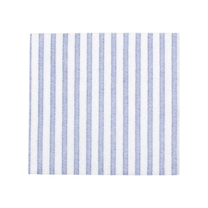 The VIETRI - CAPRI COCKTAIL NAPKIN, BLUE features a square white fabric with evenly spaced vertical blue stripes—an absorbent and stylish choice for any table setting from VIETRI.