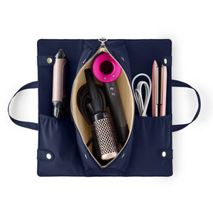 The KUSSHI - Hair Tools Travel Bag in Navy is a rectangular, heat-resistant case with zipper closure, small carrying handles, and the KUSSHI label on the front.