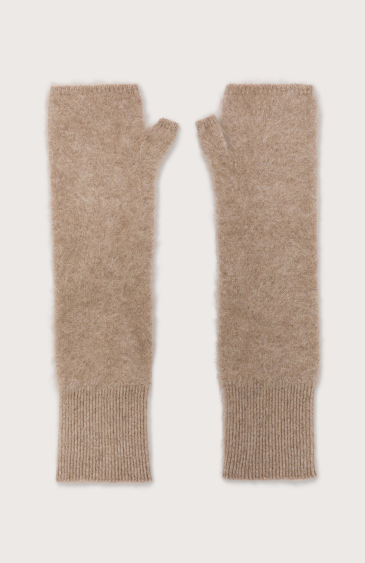Close-up of a dark gray, fuzzy wool fabric with visible fibers and a mottled look—reflecting the refined Italian craftsmanship of SEVENTY VENEZIA FINGERLESS WOOL GLOVES by SEVENTY.