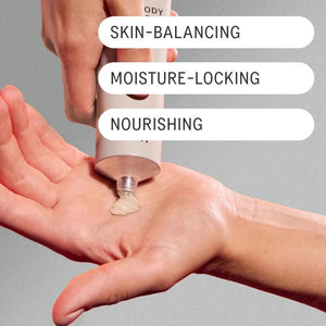 A tube and box of AKT LONDON’s AKT - BODY WASH CONCENTRATE AFTER THUNDER, a concentrated body wash featuring cedar, eucalyptus, orange, and nourishing olive squalane—arranged on a tiled surface with a beige background.