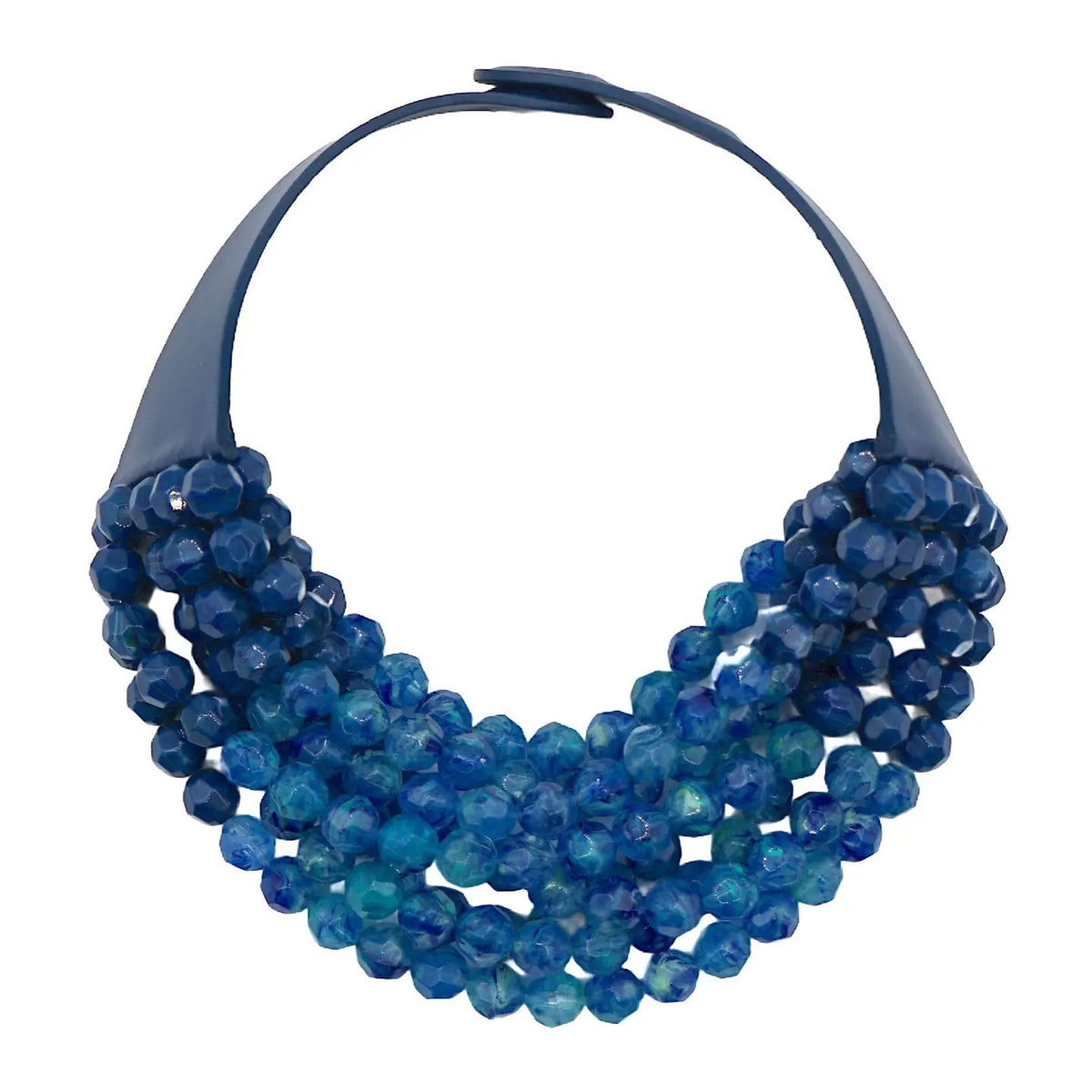 The FAIRCHILD BALDWIN - THE BELLA NECKLACE showcases layered strands of iridescent green Italian resin beads with a faceted design for a shimmering effect, finished with a smooth light green clasp that complements its vibrant hues.