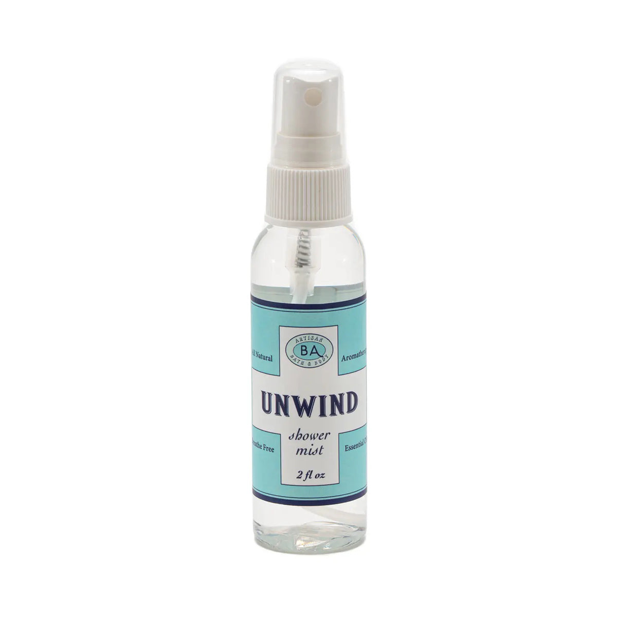 The &quot;Unwind&quot; collection by Baudelaire includes a large jar of aromatherapy bath salts, a soap bar, shower mist, and citrus roll-on. Presented in light blue and white packaging against decorative tiles.