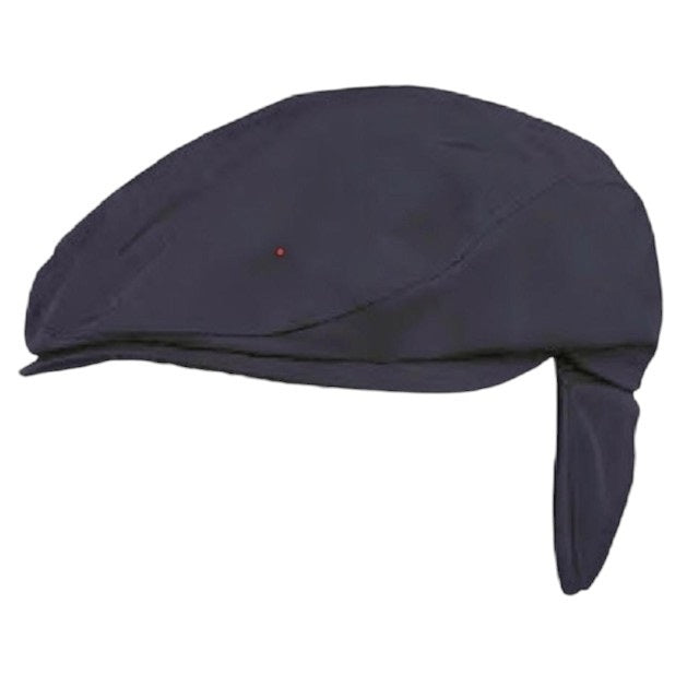 The WIGENS - IVY SLIM SPORT TWILL CAP IN NAVY is a slim-fit flat cap in dark blue, featuring a side flap and crafted from sport twill fabric, photographed against a white background.