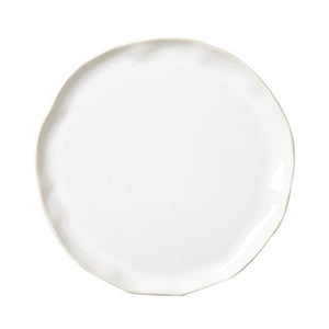 The VIETRI - FORMA CLOUD DINNER PLATE by VIETRI is a handcrafted white stoneware plate with subtly wavy, uneven edges, shown from above against a white background.