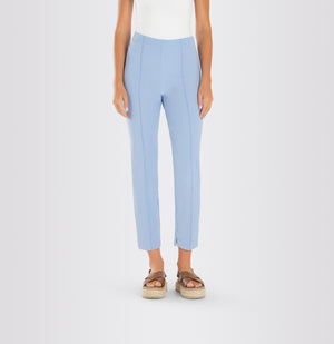 Introducing the MAC - ANNA PULL ON PANT by MAC, a pair of beige dress pants with a tailored fit featuring seam detailing along the front. Made from easy-care material, these slim-fit pants have a straight-leg cut and are showcased laid flat on a white background.