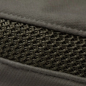 A man with a gray beard and mustache wears the TILLEY Airflo Hikers Hat T4MO-1 in olive, featuring UPF 50+ sun protection, and a beige button-up shirt, looking directly at the camera against a plain light background.
