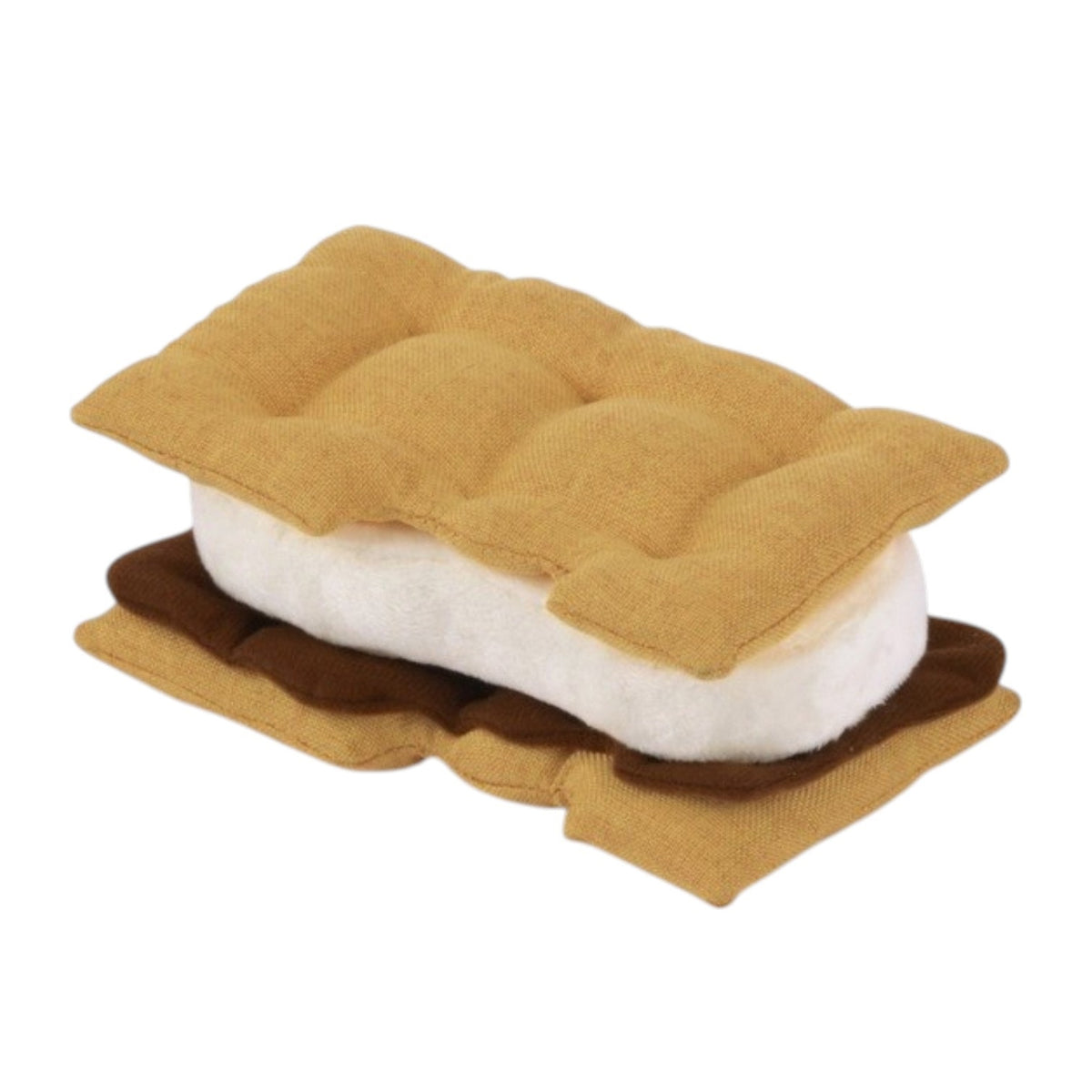 Sure! Here’s a rewritten sentence using your product data: Shaped like a s’more with light brown “graham crackers,” a white “marshmallow,” and a dark brown “chocolate” layer, this durable fabric dog toy—the CAMP CORBIN - GIMME S’MORE from PLAY PET LIFESTYLES—makes the perfect playtime or snuggle companion for pups.