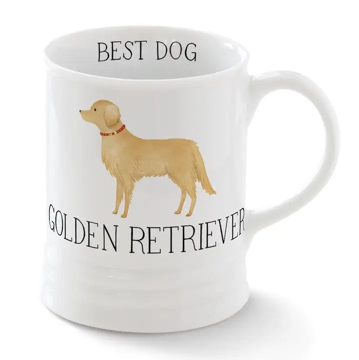 The FRINGE STUDIO - CERAMIC GOLDEN RETRIEVER MUG by PET SHOP BY FRINGE STUDIO features a golden retriever illustration with "BEST DOG" above and "GOLDEN RETRIEVER" below—an ideal gift for dog lovers.