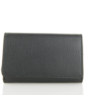 The LE BORSETTE LEATHER WALLET is a small, tan-colored, textured leather accessory featuring a rectangular shape and a fold-over flap design. Crafted in Italy from genuine leather, this wallet exudes simplicity and elegance with no visible branding or patterns, and measures 15cm x 9.5cm against a plain white background.