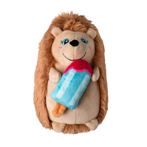 Bring extra fun to playtime with the PET SHOP BY FRINGE STUDIO "Be Cool, Be Hedgy" Plush Dog Toy—a plush hedgehog with soft brown fur, a cheerful smile, and a vibrant blue and pink popsicle. This adorable dog toy also features crinkle material inside for added excitement during play.